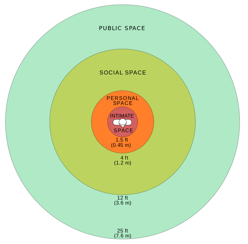 A set of colored circles that delineate personal, social, and public space, as defined by sociologist Edward T Hall.