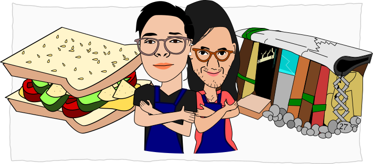 Al with Sandwich, Jacob with hut