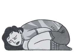 an illustration of someone curled up with bad menstrual cramps